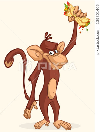Cartoon funny monkey chimpanzee. Vector illustration isolated on white Cartoon funny monkey chimpanzee. Vector illustration isolated on white 139801406