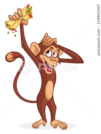 Cartoon funny monkey chimpanzee. Vector illustration isolated on white Cartoon funny monkey chimpanzee. Vector illustration isolated on white 139801407