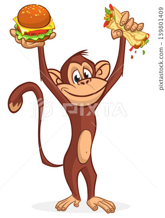 Cartoon funny monkey chimpanzee. Vector illustration isolated on white Cartoon funny monkey chimpanzee. Vector illustration isolated on white 139801409