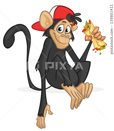 Cartoon funny monkey chimpanzee. Vector illustration isolated on white Cartoon funny monkey chimpanzee. Vector illustration isolated on white 139801411