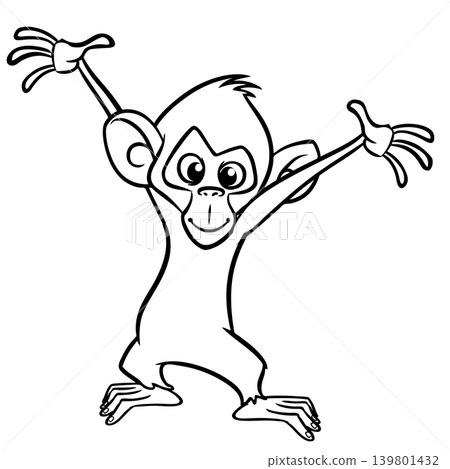 Cartoon funny monkey chimpanzee outlined. Vector illustration Cartoon funny monkey chimpanzee outlined. Vector illustration 139801432