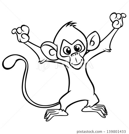 Cartoon funny monkey chimpanzee outlined. Vector illustration Cartoon funny monkey chimpanzee outlined. Vector illustration 139801433