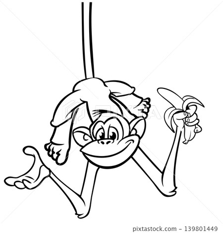 Cartoon funny monkey chimpanzee outlined. Vector illustration 139801449