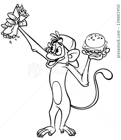 Cartoon funny monkey chimpanzee outlined. Vector illustration Cartoon funny monkey chimpanzee outlined. Vector illustration 139801450