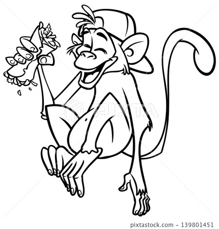 Cartoon funny monkey chimpanzee outlined. Vector illustration Cartoon funny monkey chimpanzee outlined. Vector illustration 139801451