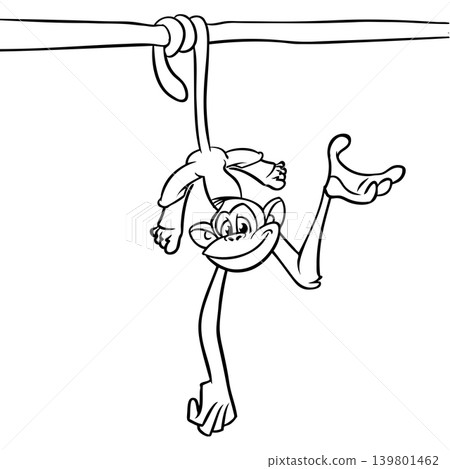 Cartoon funny monkey chimpanzee outlined. Vector illustration Cartoon funny monkey chimpanzee outlined. Vector illustration 139801462