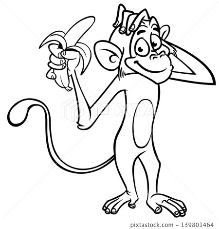 Cartoon funny monkey chimpanzee outlined. Vector illustration 139801464