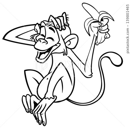 Cartoon funny monkey chimpanzee outlined. Vector illustration 139801465