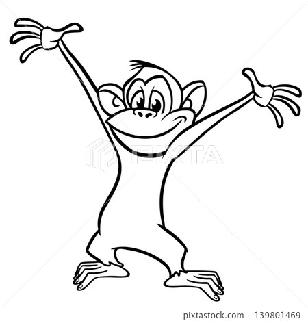 Cartoon funny monkey chimpanzee outlined. Vector illustration Cartoon funny monkey chimpanzee outlined. Vector illustration 139801469