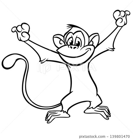 Cartoon funny monkey chimpanzee outlined. Vector illustration Cartoon funny monkey chimpanzee outlined. Vector illustration 139801470