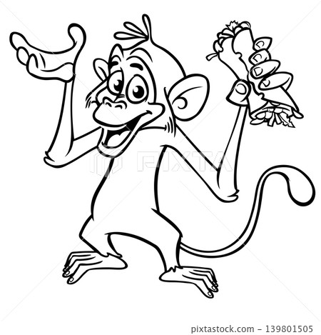 Cartoon funny monkey. Vector illustration of happy monkey chimpanzee Cartoon funny monkey. Vector illustration of happy monkey chimpanzee 139801505