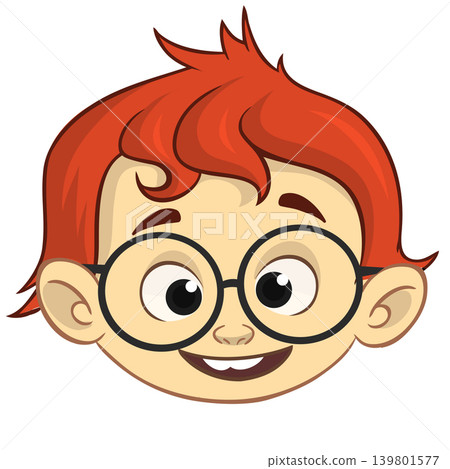 Cartoon red hair boy wearing eyeglasses. Vector illustration of young teenager outlined. Boy head drawing Cartoon red hair boy wearing eyeglasses. Vector illustration of young teenager outlined. Boy head drawing 139801577