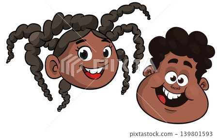 Cute little afro-american or arab boy and girl couple. Vector cartoon Cute little afro-american or arab boy and girl couple. Vector cartoon 139801593