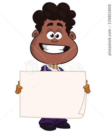 Cute cartoon african-american of indian boy child holding blank paper. Vector illustration 139801608