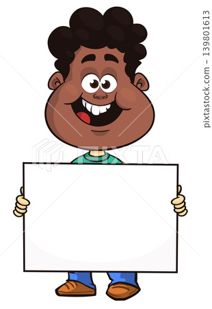 Cute cartoon african-american of indian boy child holding blank paper. Vector illustration Cute cartoon african-american of indian boy child holding blank paper. Vector illustration 139801613