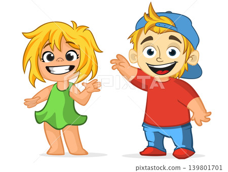 Cute little boy and girl couple. Vector cartoon Cute little boy and girl couple. Vector cartoon 139801701