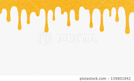Yellow paint drip from textured paper isolated on white background with copy space. Abstract golden flowing liquid splash template Yellow paint drip from textured paper isolated on white background with copy space. Abstract golden flowing liquid splash template 139801842