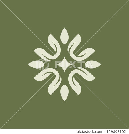 Clean botanical abstract leaves logo simple nature emblem in soft neutral tones Clean botanical abstract leaves logo simple nature emblem in soft neutral tones 139802102