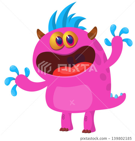 Cartoon scary monster with funny face expression waving hands . Vector illustration isolated on white. Halloween design 139802185