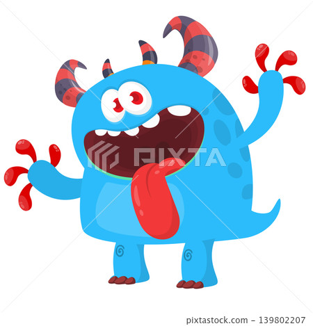 Cartoon scary monster with funny face expression waving hands . Vector illustration isolated on white. Halloween design 139802207