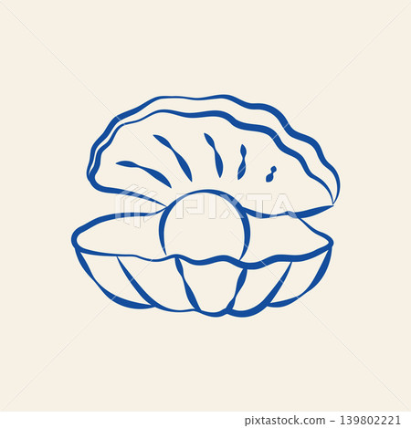 Hand-drawn decorative underwater sea shell with pearl in line art doodle style for wedding or event decor, vacation projects Hand-drawn decorative underwater sea shell with pearl in line art doodle style for wedding or event decor, vacation projects 139802221