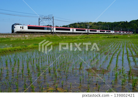 Rice paddies filled with water and the N'EX Rice paddies filled with water and the N'EX 139802421