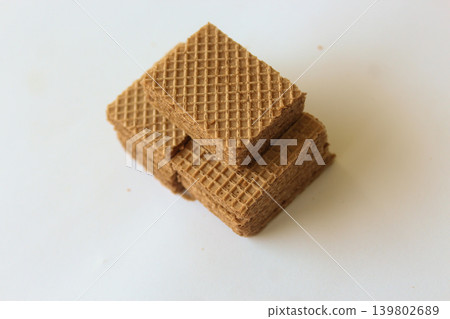 Chocolate Wafer Biscuit Isolated on White Background Close Up Chocolate Wafer Biscuit Isolated on White Background Close Up 139802689