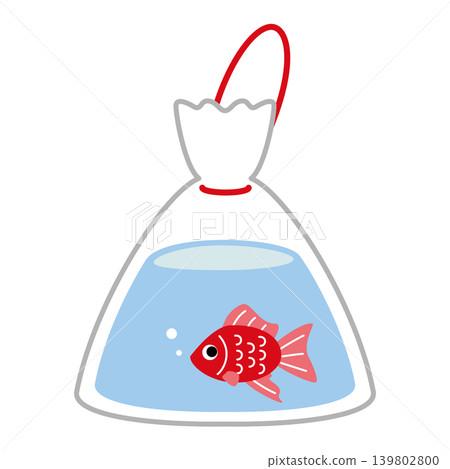 An illustration of a goldfish in a water bag for taking home. An illustration of a goldfish in a water bag for taking home. 139802800