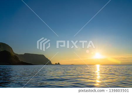Taiwan, Lanyu - A panoramic view of Dongqing Bay in 2026, Dalu tribe's traditional pin boat station on Etuushi Beach Taiwan, Lanyu - A panoramic view of Dongqing Bay in 2026, Dalu tribe's traditional pin boat station on Etuushi Beach 139803501