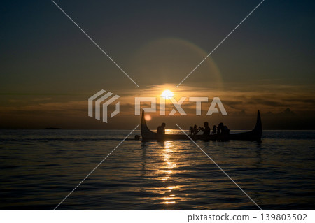Taiwan, Lanyu - A panoramic view of Dongqing Bay in 2026, Dalu tribe's traditional pin boat station on Etuushi Beach Taiwan, Lanyu - A panoramic view of Dongqing Bay in 2026, Dalu tribe's traditional pin boat station on Etuushi Beach 139803502