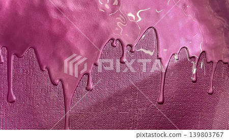 Vibrant magenta metallic paint dripping down a textured canvas background in an abstract macro view Vibrant magenta metallic paint dripping down a textured canvas background in an abstract macro view 139803767