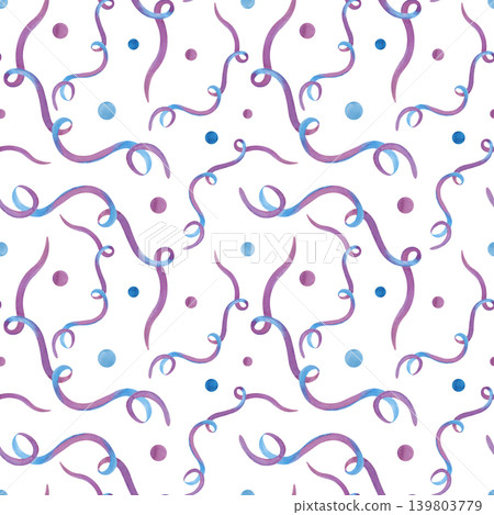 Seamless pattern with hand-painted watercolor serpentine ribbons and scattered confetti dots on a isolated background. This repeatable background is perfect for party invitations, birthday cards Seamless pattern with hand-painted watercolor serpentine ribbons and scattered confetti dots on a isolated background. This repeatable background is perfect for party invitations, birthday cards 139803779