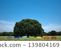 A park scene with a blue sky and colorful benches. 139804169