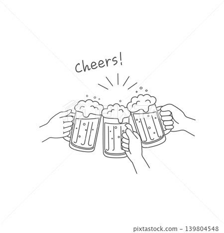 Black and white illustration of a toast: beer, beer mug Black and white illustration of a toast: beer, beer mug 139804548