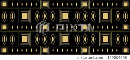 Art Deco Seamless Pattern with Gold Geometric Shapes on Black Background Art Deco Seamless Pattern with Gold Geometric Shapes on Black Background 139804698