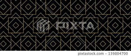 Art Deco Seamless Pattern with Gold Geometric Shapes on Black Background Art Deco Seamless Pattern with Gold Geometric Shapes on Black Background 139804700