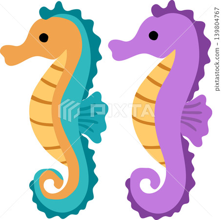 Pair of Cartoon Sea Horses with Bright Colors and Playful Design, Isolated on White Background Pair of Cartoon Sea Horses with Bright Colors and Playful Design, Isolated on White Background 139804767