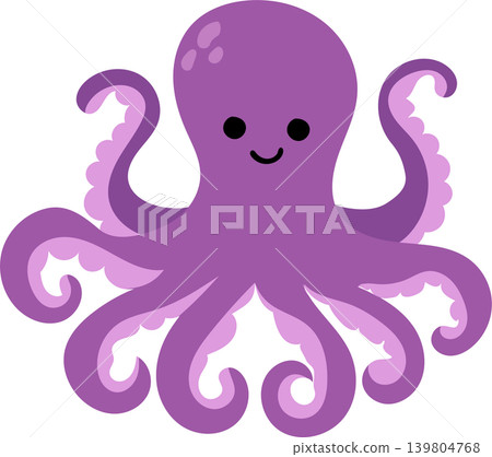 Cute Cartoon Octopus Illustration with Smiling Face in Purple Color Cute Cartoon Octopus Illustration with Smiling Face in Purple Color 139804768