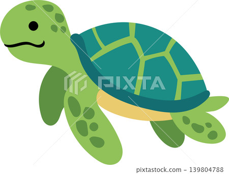 Adorable Cartoon Turtle Illustration with Green Shell and Cute Expression	 139804788