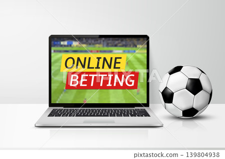 Online betting promotion displayed on a laptop screen in live soccer match Online betting promotion displayed on a laptop screen in live soccer match 139804938