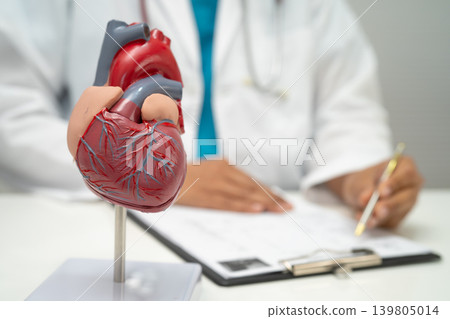 Cardiovascular disease CVD, doctor with heart human model anatomy for treatment patient in hospital. Cardiovascular disease CVD, doctor with heart human model anatomy for treatment patient in hospital. 139805014