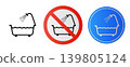 Prohibition sign. Do not use this unit in the bath, in the water. 139805124