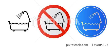Prohibition sign. Do not use this unit in the bath, in the water. Prohibition sign. Do not use this unit in the bath, in the water. 139805124