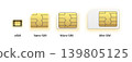 eSIM Embedded SIM card icon symbol concept. new chip mobile cellular communication technology. set SIM-cards for mobile devices with chip. vector illustration 139805125