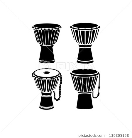 Happy Africa Day Traditional Djembe Drum Silhouette Set 139805138