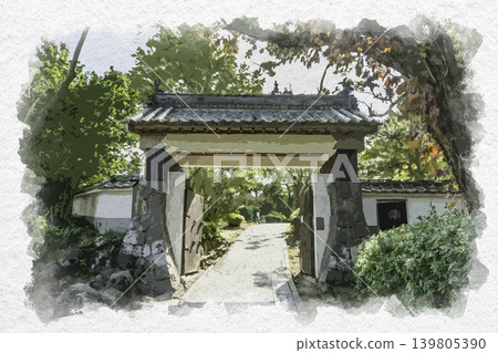 Watercolor-style painting of the gate of Kitsuki Castle, Kitsuki City, Oita Prefecture. Watercolor-style painting of the gate of Kitsuki Castle, Kitsuki City, Oita Prefecture. 139805390