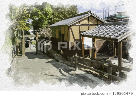 Watercolor-style painting of Kitahamaguchi Guardhouse in Kitsuki, Oita Prefecture 139805479