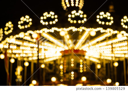 Magical golden carnival ride vintage carousel at Christmas market Magical golden carnival ride vintage carousel at Christmas market 139805529