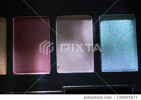 Closeup eyeshadow palette cool teal burgundy soft pink fourpan compact, silky texture, subtle shimmer, product ready for beauty tutorial or retail display Closeup eyeshadow palette cool teal burgundy soft pink fourpan compact, silky texture, subtle shimmer, product ready for beauty tutorial or retail display 139805671