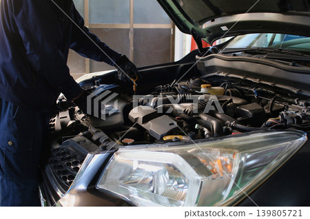檢查一下汽車的引擎機油。 檢查一下汽車的引擎機油。 139805721